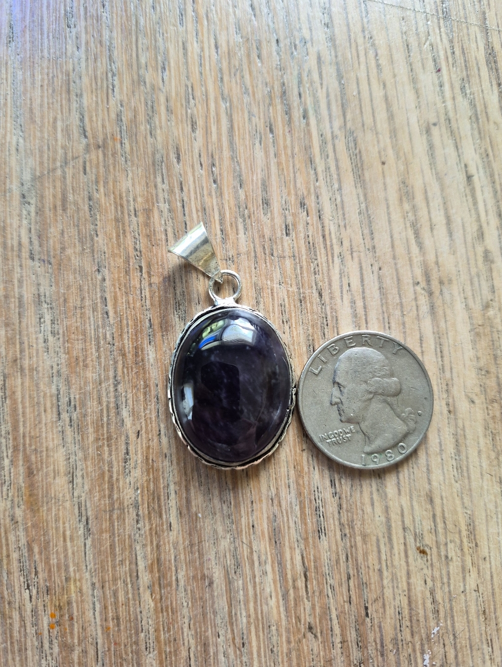 Sterling Silver Amethyst Oval Pendant - Deep Purple